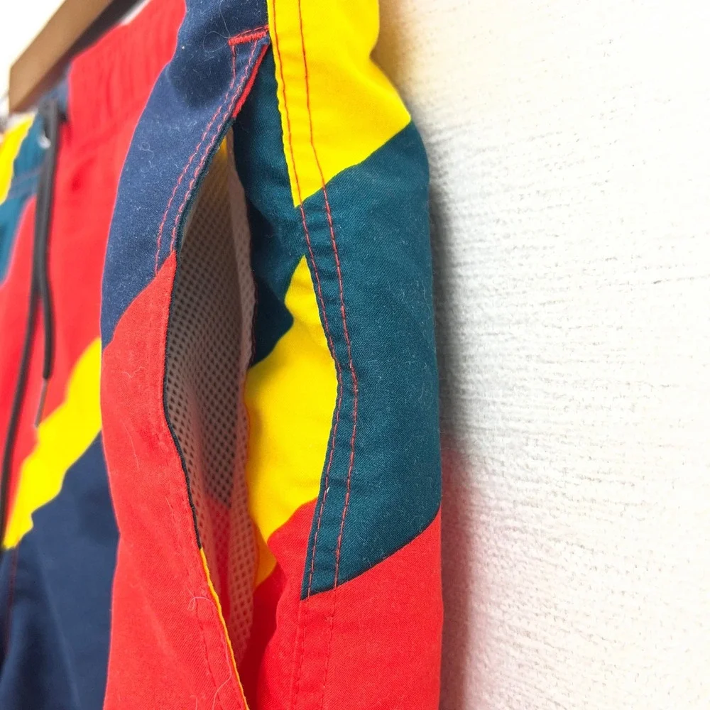 PacSun Swim Trunks Mens Large Red‎ Yellow Navy Diagonal Striped Board Shorts
